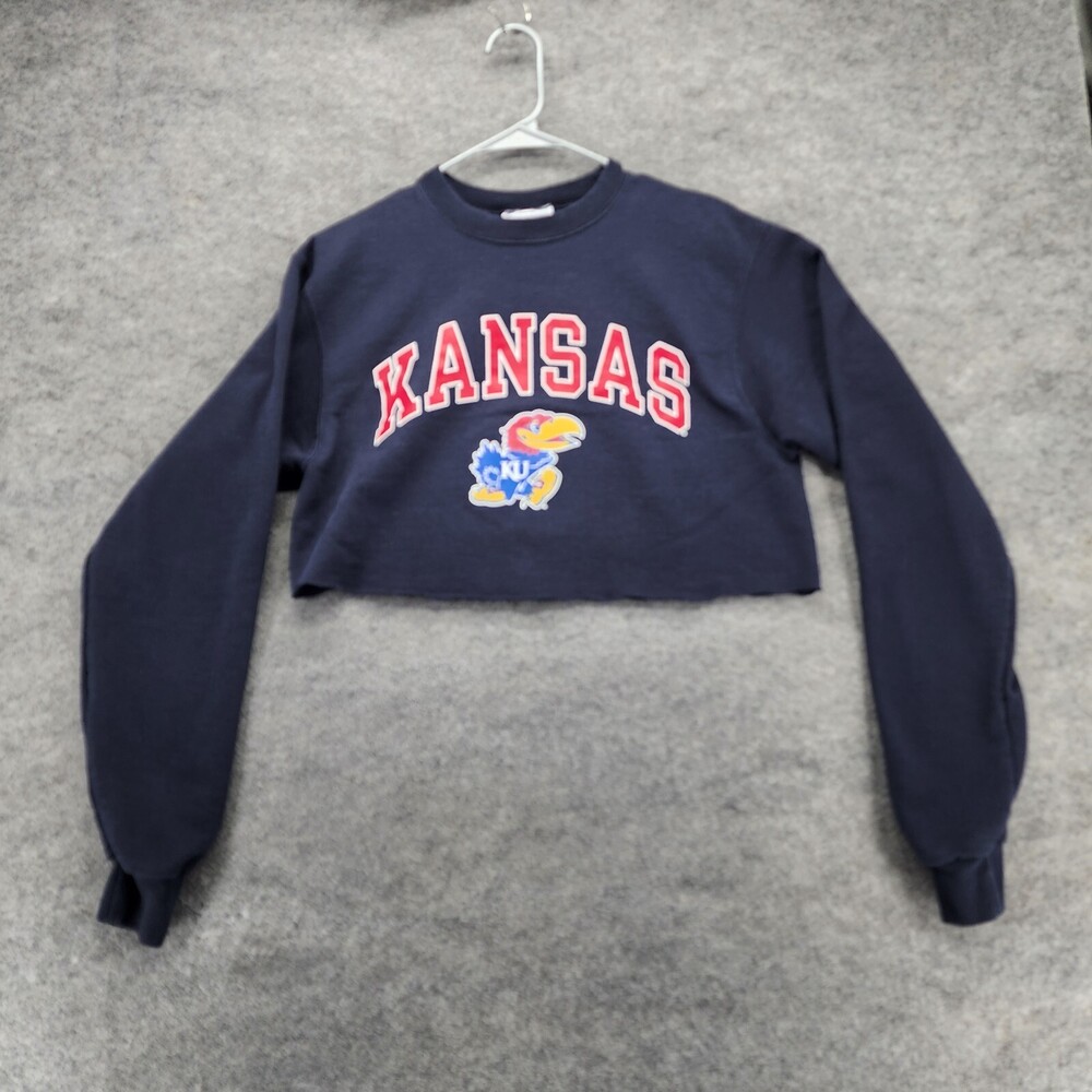 Kansas Jayhawks Sweatshirt Womens Small Champion Blue Crop KU